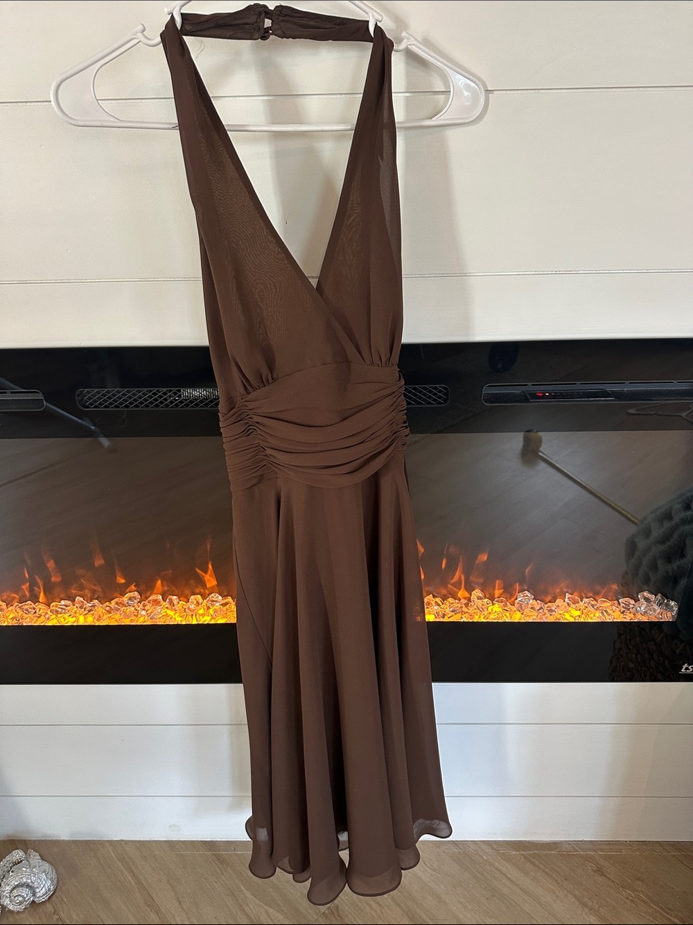 Brown Halter V-Neck Women’s Dress